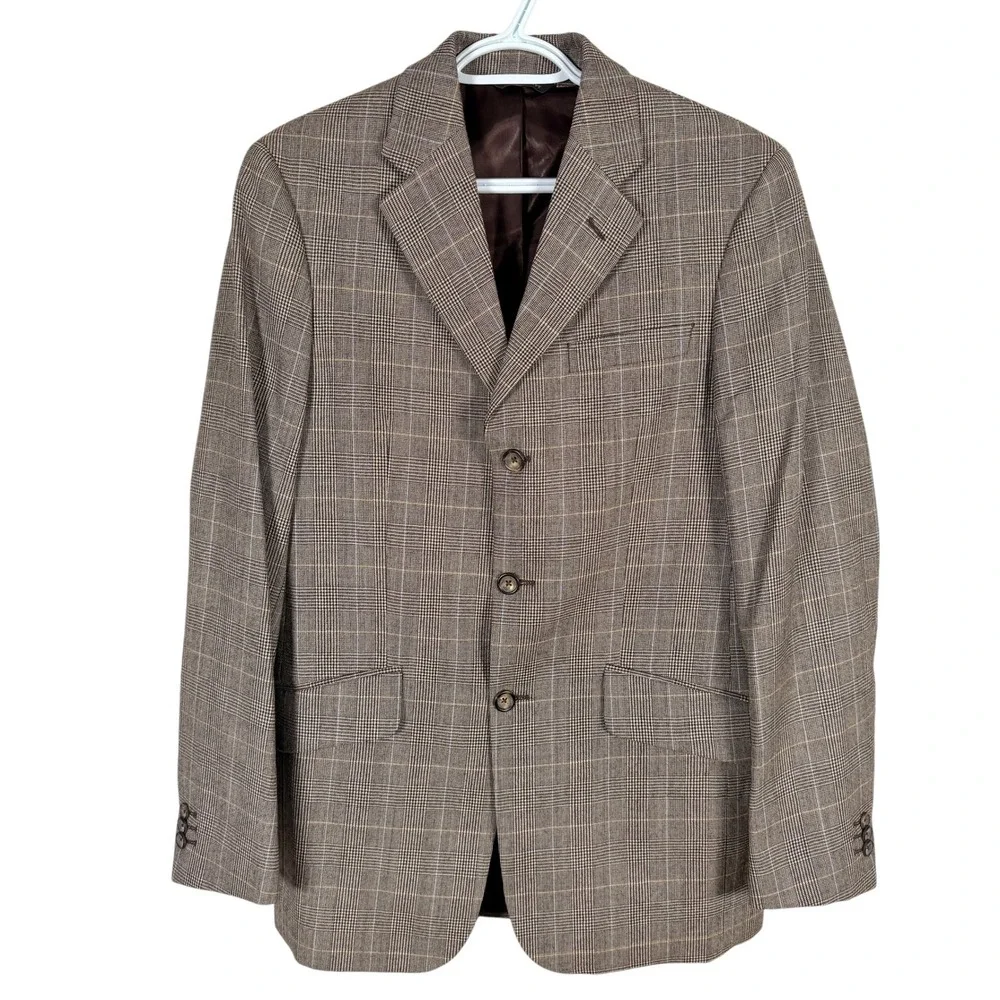 Banana Republic Blazer Mens 38R Brown Glen Plaid Wool 3-Button Sport Coat Jacket